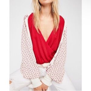 Free People Auxton Long Sleeve Thermal Wrap Top in Red and Ivory